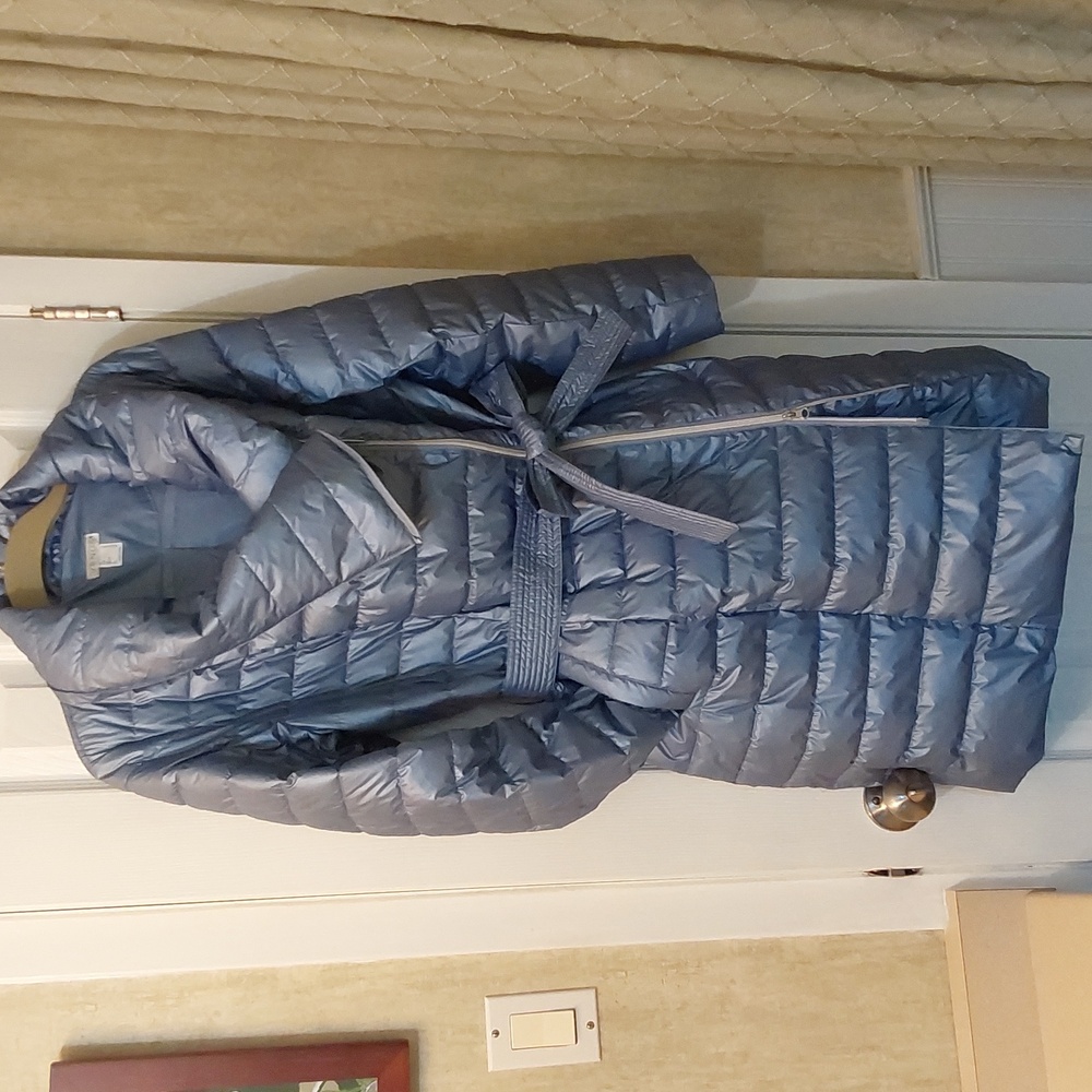 Venus long Metallic Puffer Coat Slate blue/grey - Picture 1 of 8